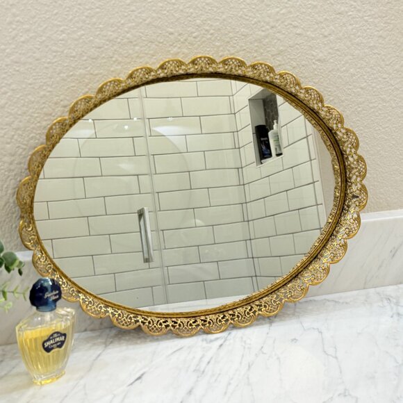 Vintage Hollywood Regency Vanity Mirror/Tray - Picture 12 of 14